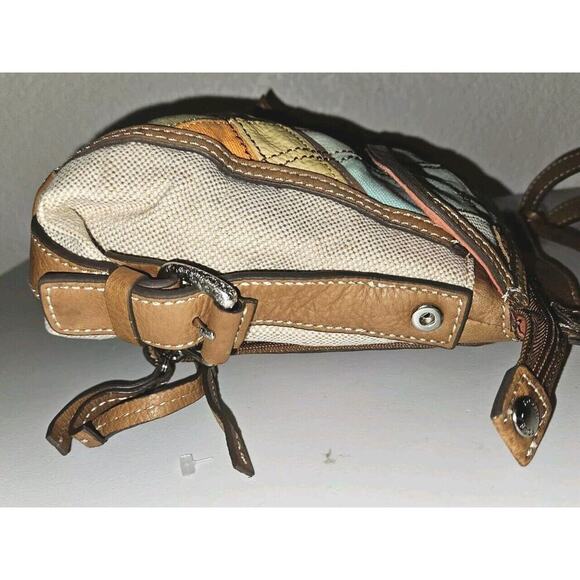 Fossil Patchwork Handbag Bag Leather Canvas Multicolor 10.5x10 - Picture 10 of 13